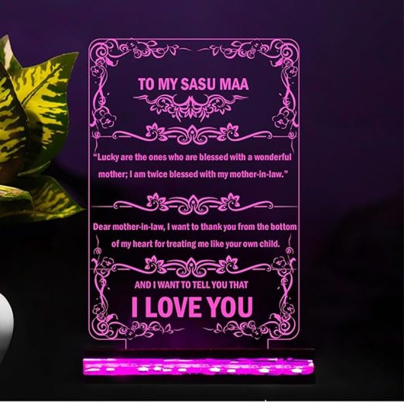 To My Sasu Maa English Quote Led Night Lamp 16 Color Changing Light with Remote Control Gift for Mother in Law on Her Birthday