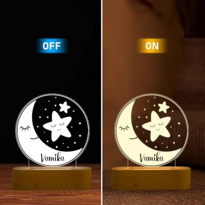 Personalized Name Night Lamp with Warm White Color Moon & Star Design Lamp Birthday Gift for Kids, Friend