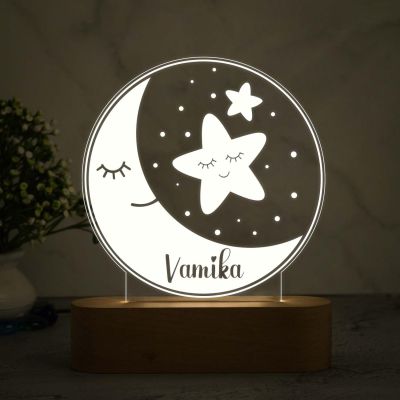Personalized Name Night Lamp with Warm White Color Moon & Star Design Lamp Birthday Gift for Kids, Friend