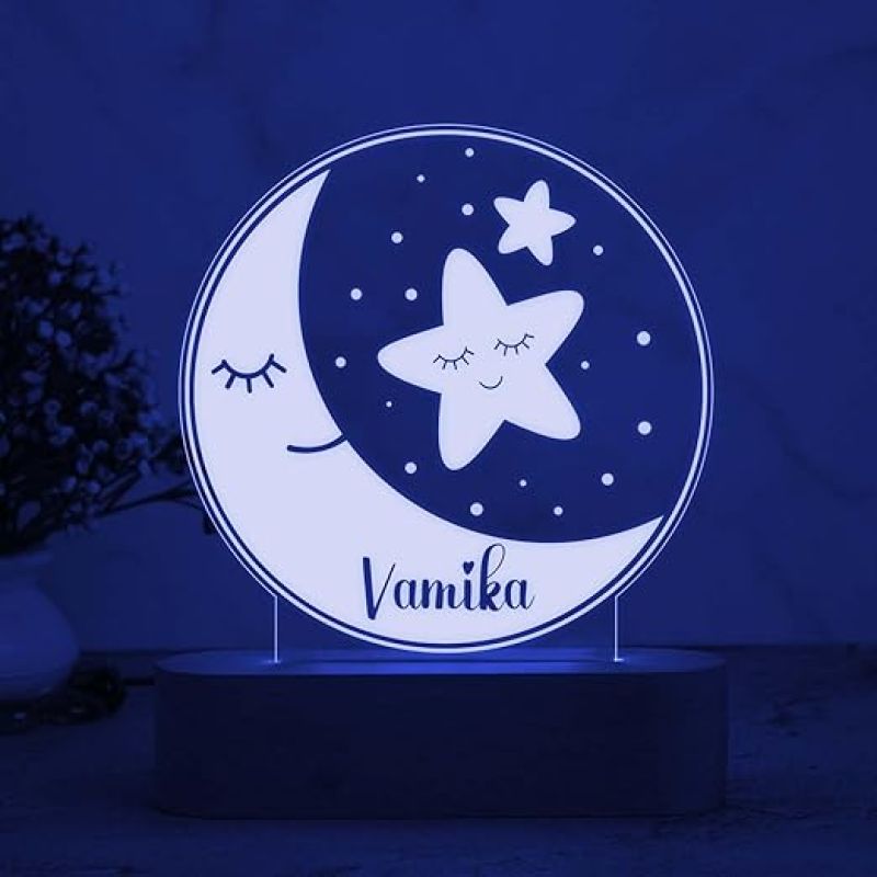 Personalized Name Night Lamp with 7 Color Changing Light Moon & Star Design Lamp Birthday Gift for Kids, Friend