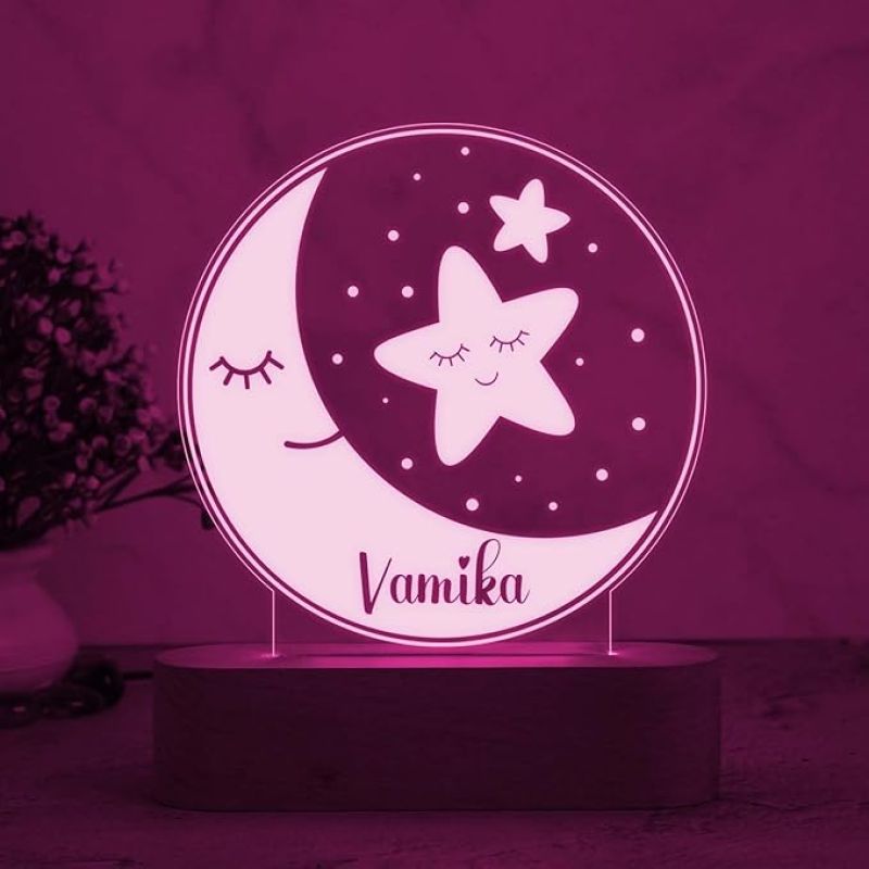 Personalized Name Night Lamp with 7 Color Changing Light Moon & Star Design Lamp Birthday Gift for Kids, Friend