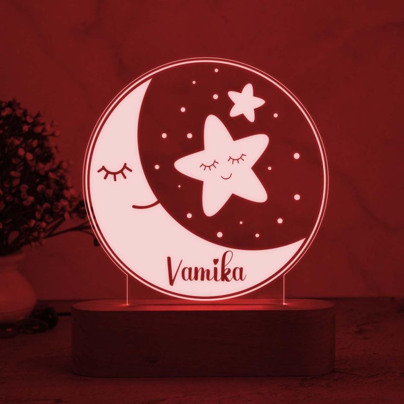 Personalized Name Night Lamp with 7 Color Changing Light Moon & Star Design Lamp Birthday Gift for Kids, Friend