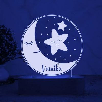 Personalized Name Night Lamp with 7 Color Changing Light Moon & Star Design Lamp Birthday Gift for Kids, Friend