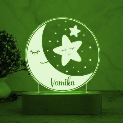 Personalized Name Night Lamp with 7 Color Changing Light Moon & Star Design Lamp Birthday Gift for Kids, Friend
