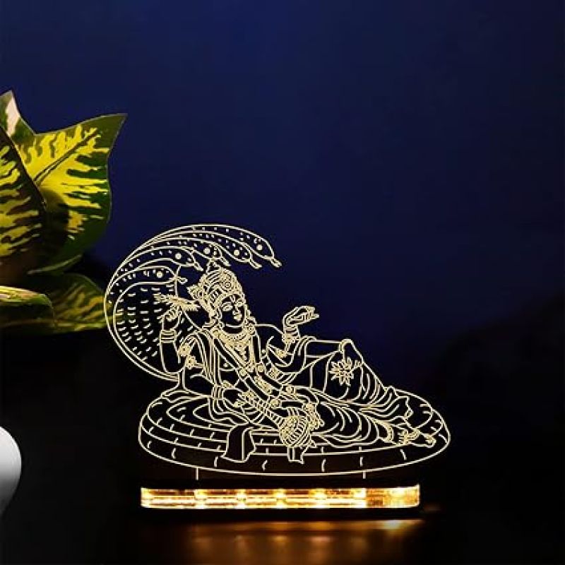 3D Illusion Lord Vishnu Led Night Lamp with Warm White Color Home Office Pooja Room Decor