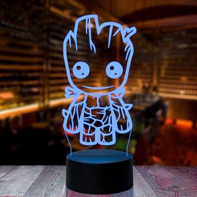 3D Cute Groot Led Night Lamp 7 Color Changing Light with Remote Control Birthday Gifts Kids and Kid Room Decor Circle Base