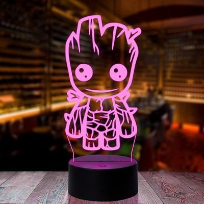 3D Cute Groot Led Night Lamp 7 Color Changing Light with Remote Control Birthday Gifts Kids and Kid Room Decor Circle Base