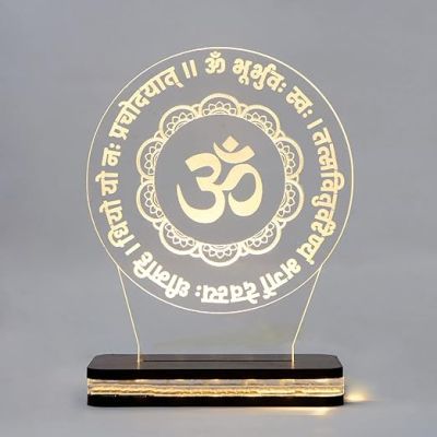 3D Om Gayatri Mantra Hindi Text Led Night Lamp with Warm White Color Pooja Room Decor