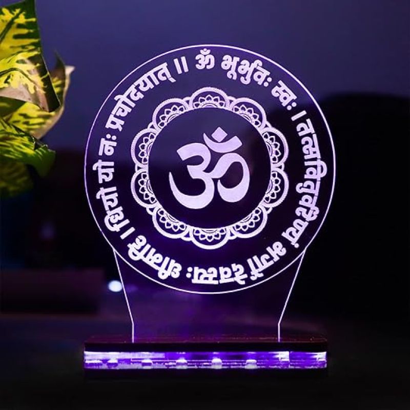 3D Om Gayatri Mantra Hindi Text Led Night Lamp 16 Color Changing Light with Remote Control Pooja Room Decor