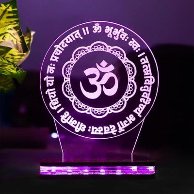 3D Om Gayatri Mantra Hindi Text Led Night Lamp 16 Color Changing Light with Remote Control Pooja Room Decor