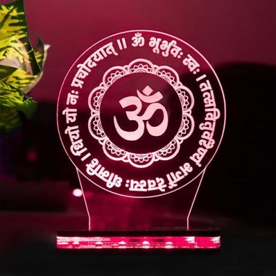 3D Om Gayatri Mantra Hindi Text Led Night Lamp 16 Color Changing Light with Remote Control Pooja Room Decor