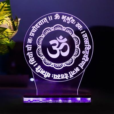 3D Om Gayatri Mantra Hindi Text Led Night Lamp 16 Color Changing Light with Remote Control Pooja Room Decor