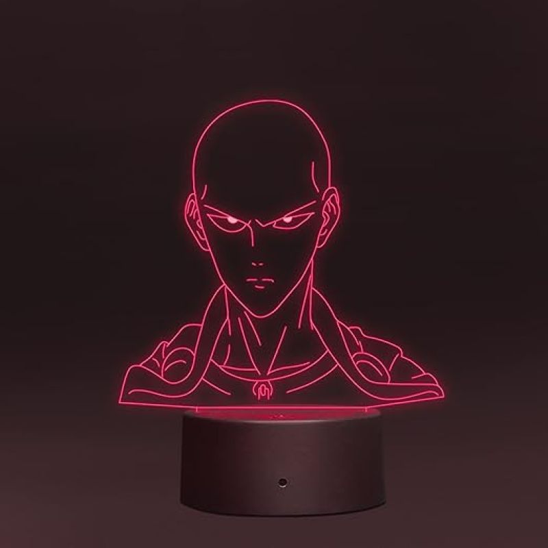 3D Illusion Punch Man Led Night Lamp 7 Color Changing Light Color Gift For Anime Lover Circle Base