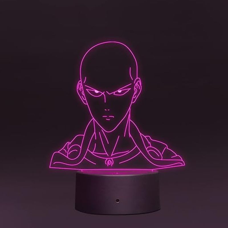 3D Illusion Punch Man Led Night Lamp 7 Color Changing Light Color Gift For Anime Lover Circle Base