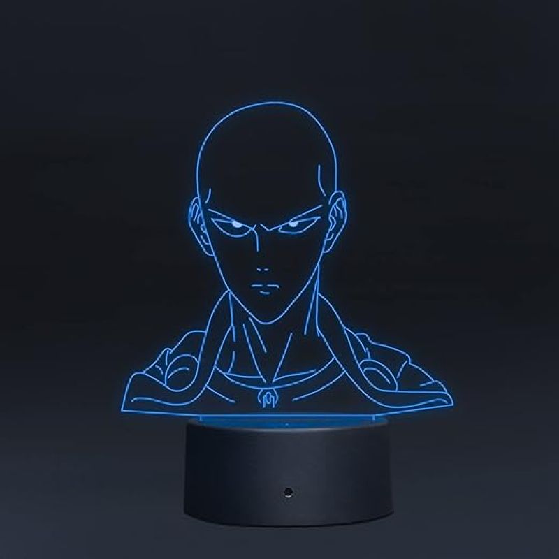 3D Illusion Punch Man Led Night Lamp 7 Color Changing Light Color Gift For Anime Lover Circle Base