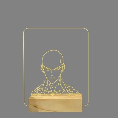 3D Illusion Punch Man Night Lamp with Warm White Color Gift For Anime Lover Wooden Base