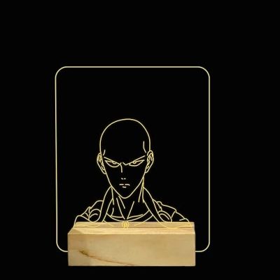 3D Illusion Punch Man Night Lamp with Warm White Color Gift For Anime Lover Wooden Base