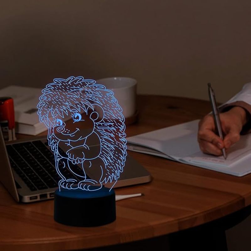 3D Illusion Baby Echidna Porcupines Led Night Lamp 7 Color Changing Light Birthday Gifts Kids Circle Base