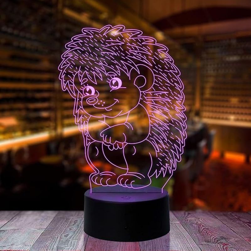 3D Illusion Baby Echidna Porcupines Led Night Lamp 7 Color Changing Light Birthday Gifts Kids Circle Base