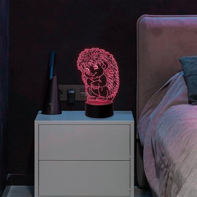 3D Illusion Baby Echidna Porcupines Led Night Lamp 7 Color Changing Light Birthday Gifts Kids Circle Base