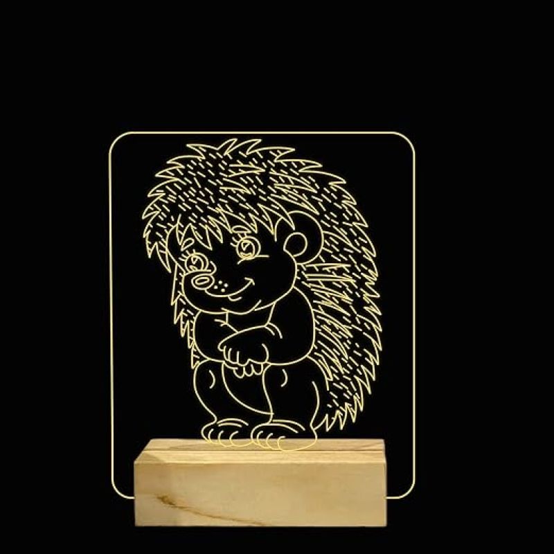 3D Illusion Baby Echidna Porcupines Night Lamp with Warm White Color Birthday Gifts Kids Wooden Base