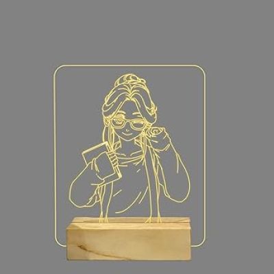 3D Girl Anime Night Lamp with Warm White Color Birthday Gifts for Girl Wooden Base