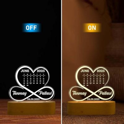 Personalized Heart Infinity Design Night Lamp with Warm White Color Customized with Person Name, Month & Date Gift For Anniversary Gift For Bhaiya Bhabhi Girlfriend Boyfriend