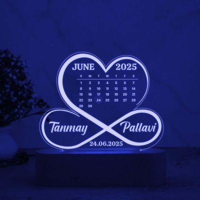 Personalized Heart Infinity Design Night Lamp with 7 Color Changing Light Customized with Person Name, Month & Date Gift For Anniversary Gift For Bhaiya Bhabhi Girlfriend Boyfriend