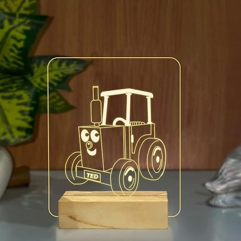 3D Illusion Thomas The Train Cartoon Night Lamp with Warm White Color Best Gift for Children Girls Boys Gift for Cartoon Lover Kids Room & Home Decoration Wooden Base
