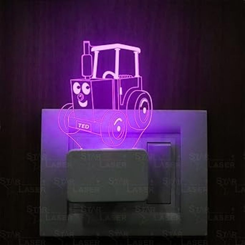 3D Illusion Thomas The Train Cartoon Plug Night Lamp with 7 Color Changing Light  Best Gift for Children Girls Boys Gift for Cartoon Lover Kids Room & Home Decoration Wooden Base