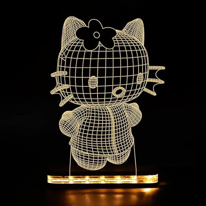 3D Illusion Hello Kitty Led Night Lamp with Warm White Color Best Gift for Children Girls Gift for Cartoon Lover