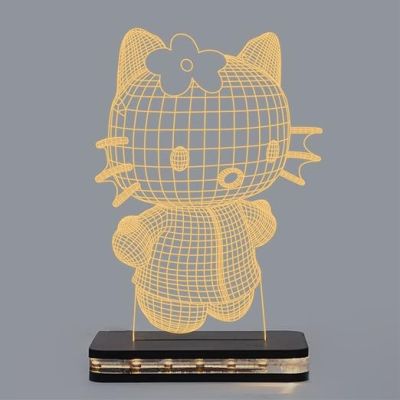3D Illusion Hello Kitty Led Night Lamp with Warm White Color Best Gift for Children Girls Gift for Cartoon Lover