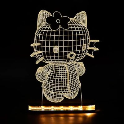3D Illusion Hello Kitty Led Night Lamp with Warm White Color Best Gift for Children Girls Gift for Cartoon Lover