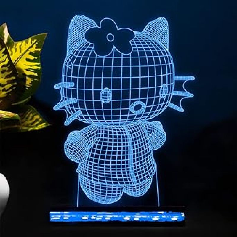 3D Illusion Hello Kitty Led Night Lamp 16 Color Changing Light with Remote Control Best Gift for Children Girls Gift for Cartoon Lover