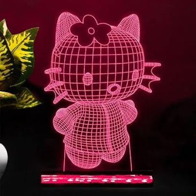 3D Illusion Hello Kitty Led Night Lamp 16 Color Changing Light with Remote Control Best Gift for Children Girls Gift for Cartoon Lover