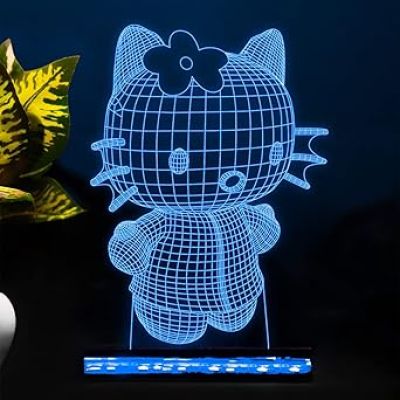 3D Illusion Hello Kitty Led Night Lamp 16 Color Changing Light with Remote Control Best Gift for Children Girls Gift for Cartoon Lover