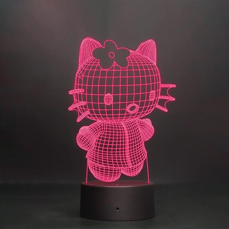3D Illusion Hello Kitty Led Night Lamp 7 Color Changing Light Best Gift for Children Girls Gift for Cartoon Lover Circle Base