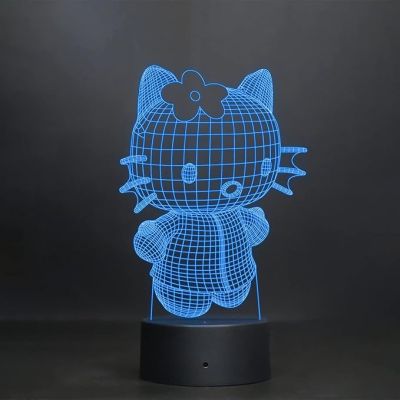 3D Illusion Hello Kitty Led Night Lamp 7 Color Changing Light Best Gift for Children Girls Gift for Cartoon Lover Circle Base