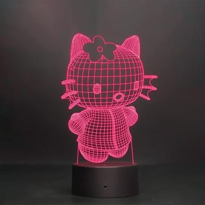 3D Illusion Hello Kitty Led Night Lamp 7 Color Changing Light Best Gift for Children Girls Gift for Cartoon Lover Circle Base