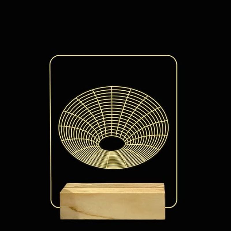 3D Illusion Wireframe Shape Night Lamp with Warm White Color Home Decoration Light Wooden Base