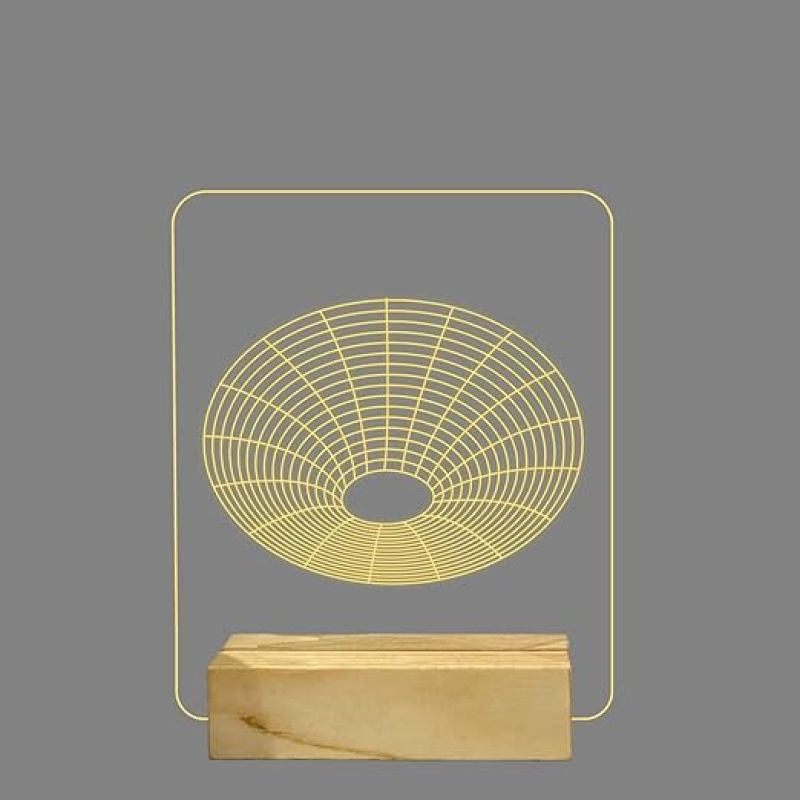 3D Illusion Wireframe Shape Night Lamp with Warm White Color Home Decoration Light Wooden Base