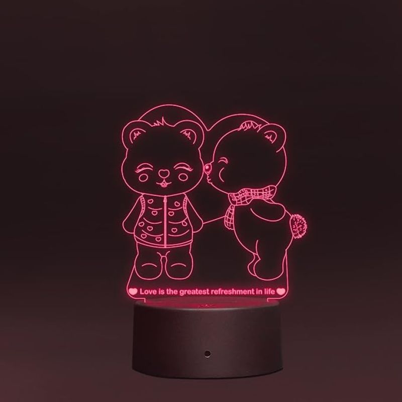 Cute Teddy Led Night Lamp 7 Color Changing Light Gift for Loveable Person Circle Base