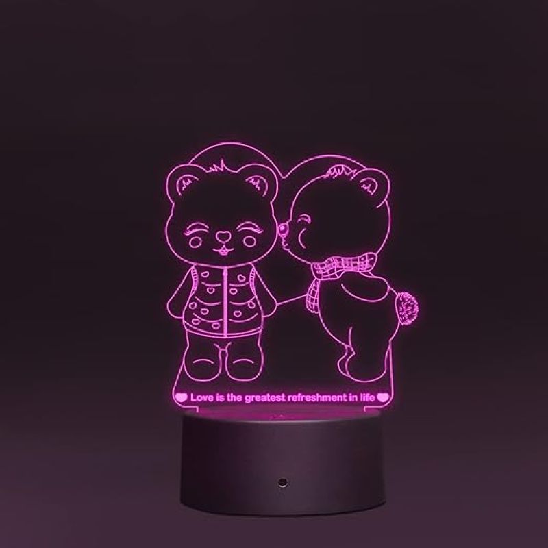 Cute Teddy Led Night Lamp 7 Color Changing Light Gift for Loveable Person Circle Base