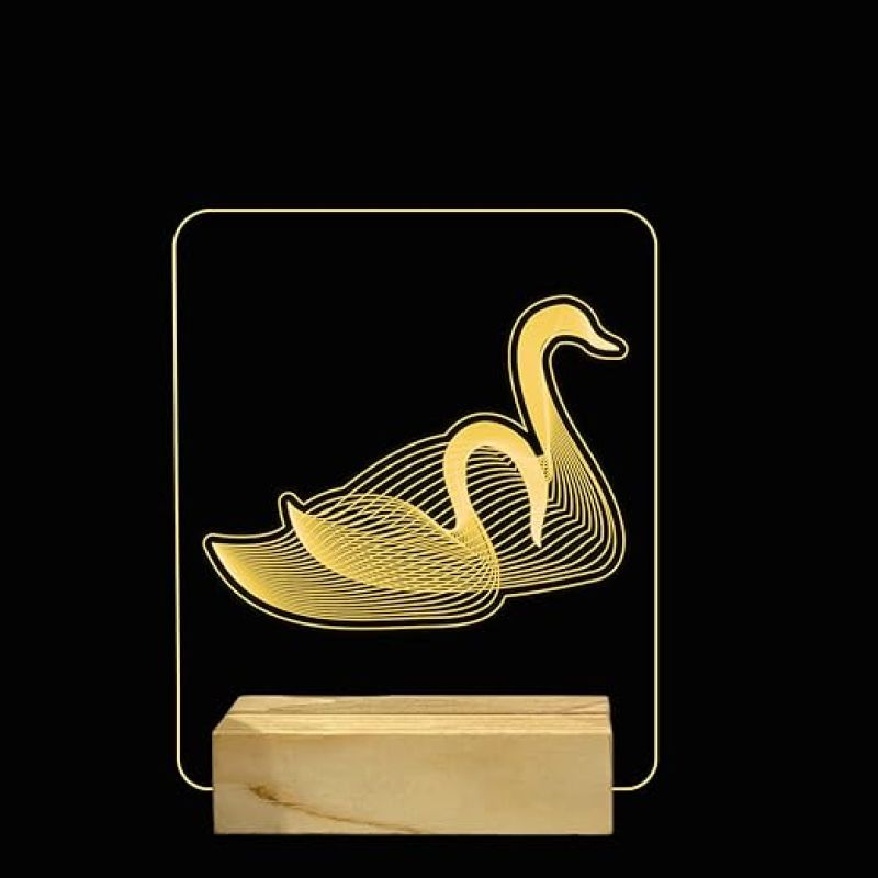 3D Illusion Duck Led Night Lamp with Warm White Color Home Decor Light Wooden Base