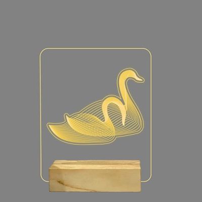 3D Illusion Duck Led Night Lamp with Warm White Color Home Decor Light Wooden Base