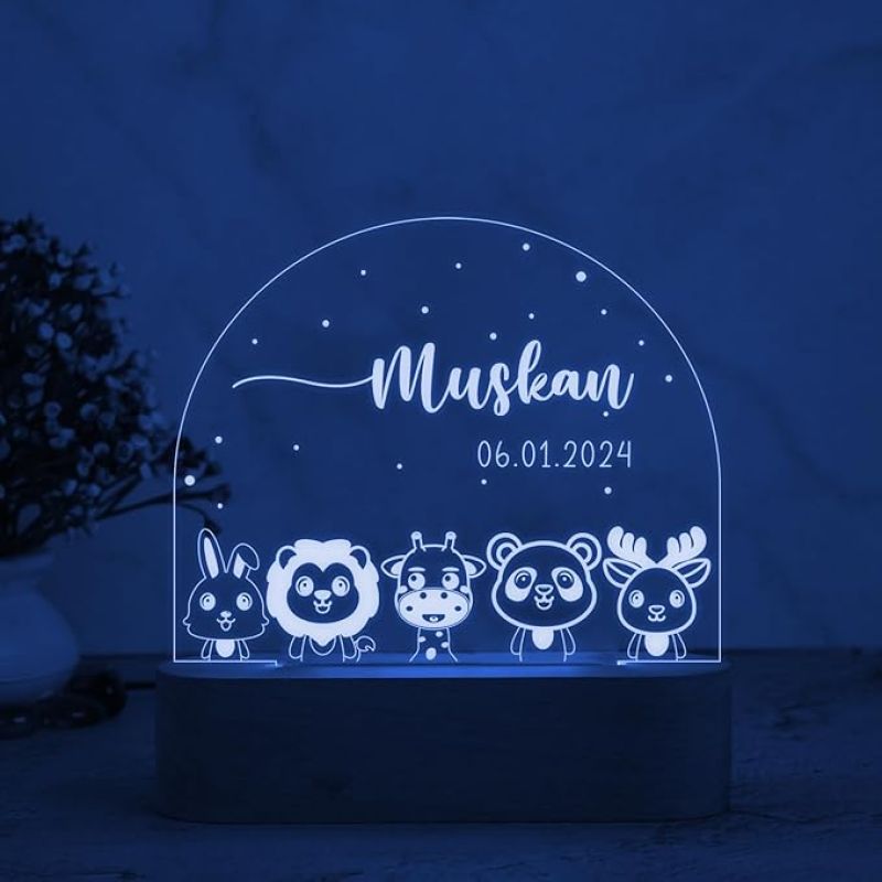 Baby Animal Design Night Lamp with Multicolored Light Customized with Name & Date Birthday Gift Kids, Wife, Girlfriend, Room Decor Light