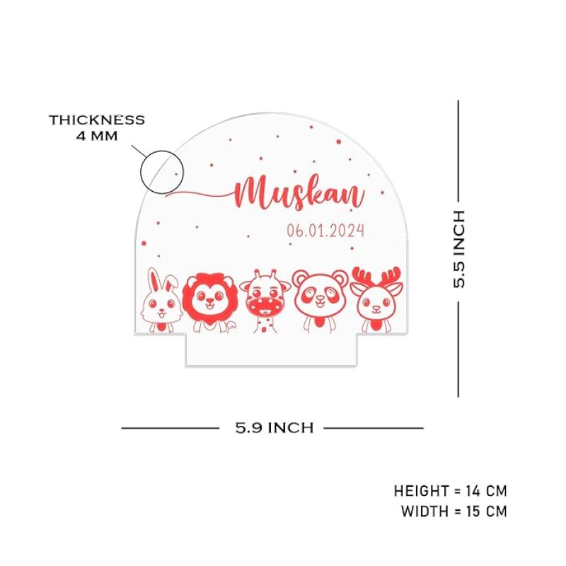 Baby Animal Design Night Lamp with Multicolored Light Customized with Name & Date Birthday Gift Kids, Wife, Girlfriend, Room Decor Light