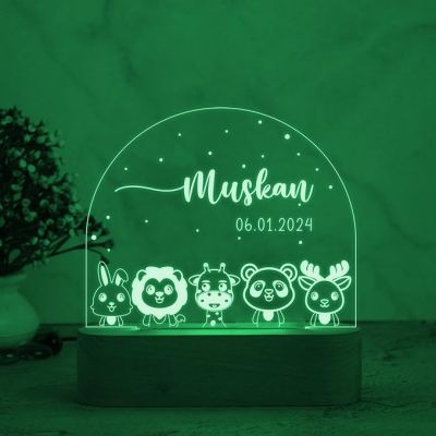 Baby Animal Design Night Lamp with Multicolored Light Customized with Name & Date Birthday Gift Kids, Wife, Girlfriend, Room Decor Light