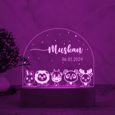 Baby Animal Design Night Lamp with Multicolored Light Customized with Name & Date Birthday Gift Kids, Wife, Girlfriend, Room Decor Light