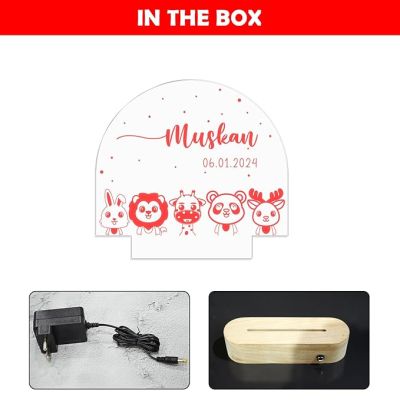 Baby Animal Design Night Lamp with Multicolored Light Customized with Name & Date Birthday Gift Kids, Wife, Girlfriend, Room Decor Light